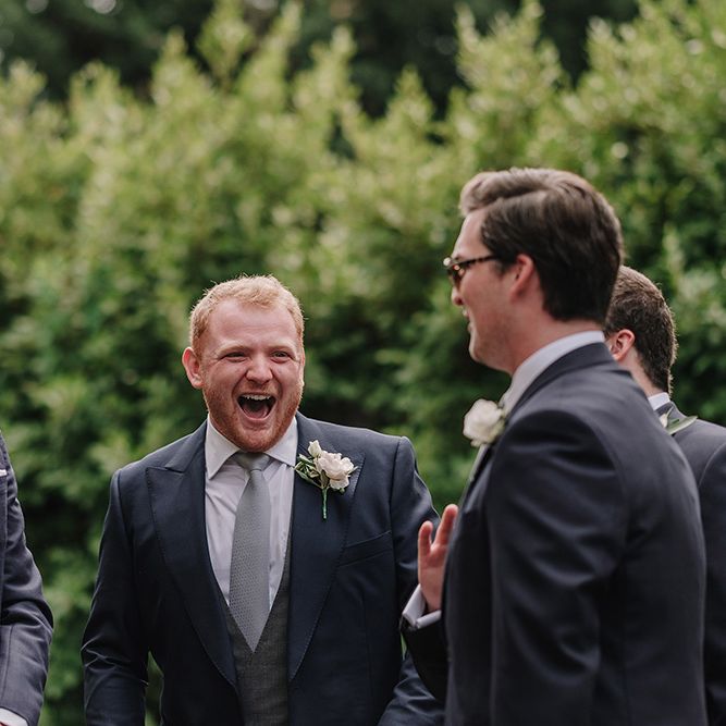 Groom in Thom Sweeney Suit | White and Silver English Country Garden At Home Marquee Wedding | Jason Mark Harris Photography