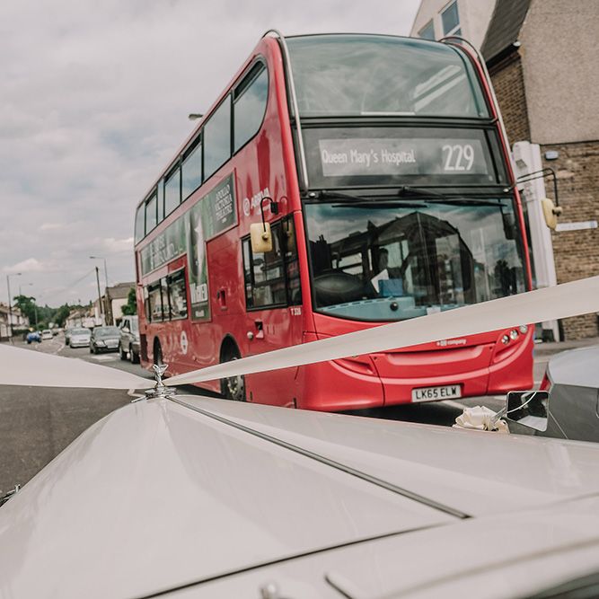 Red Routemaster Bus | White and Silver English Country Garden At Home Marquee Wedding | Jason Mark Harris Photography