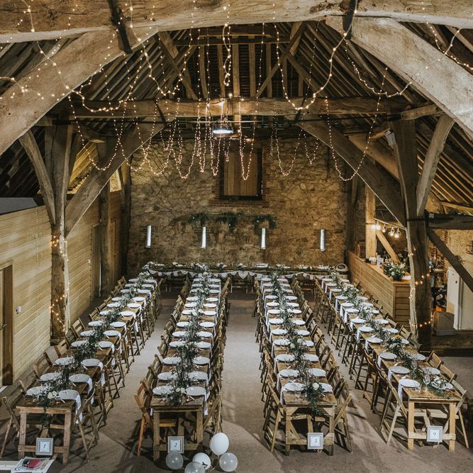 DIY Barn Wedding With Fairy Lights At The Great Barn Titchfield With Bride In Rolling In Roses Dress & Images From Joasis Photography