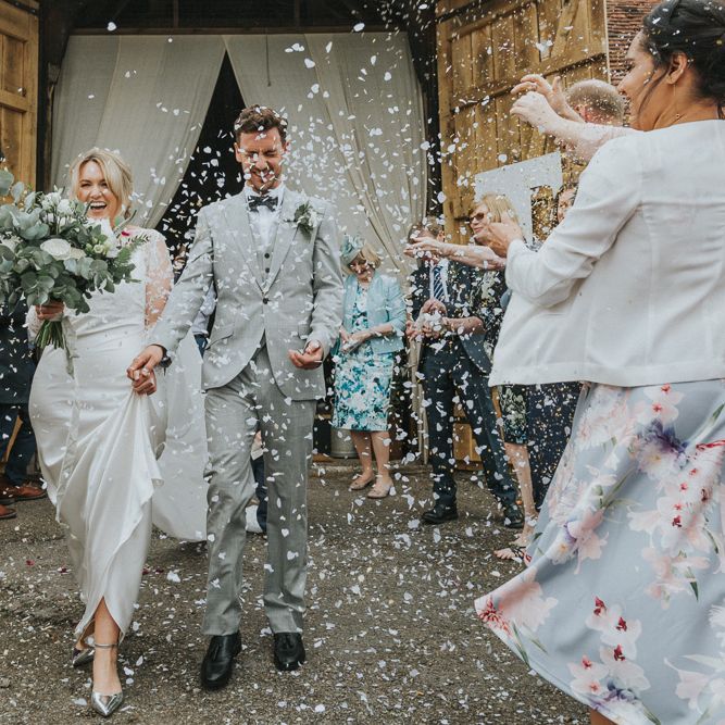 DIY Barn Wedding With Fairy Lights At The Great Barn Titchfield With Bride In Rolling In Roses Dress & Images From Joasis Photography