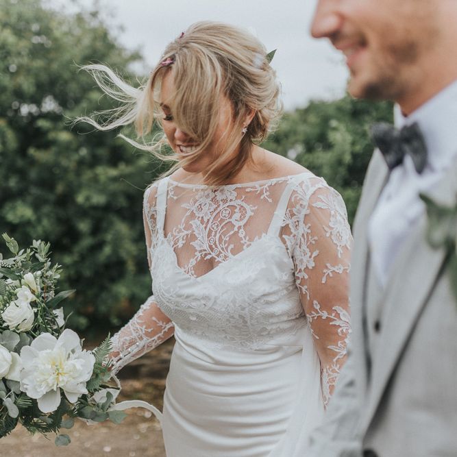DIY Barn Wedding With Fairy Lights At The Great Barn Titchfield With Bride In Rolling In Roses Dress & Images From Joasis Photography