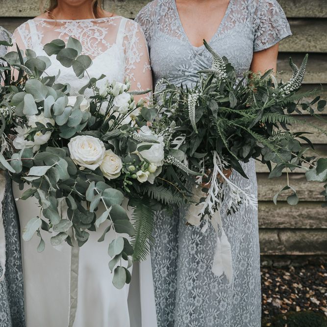Foliage Wedding Bouquets With White Roses