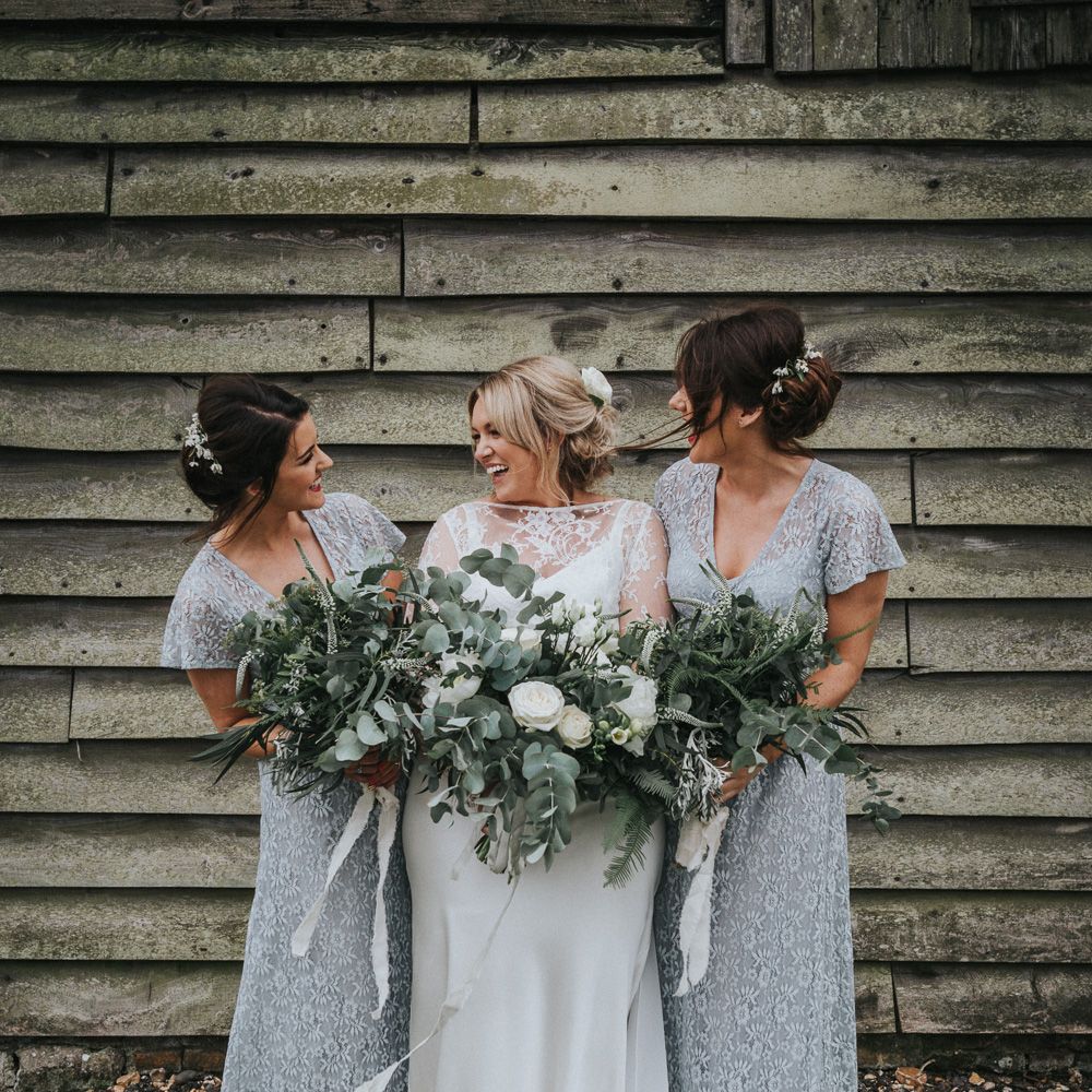 DIY Barn Wedding With Fairy Lights At The Great Barn Titchfield With Bride In Rolling In Roses Dress & Images From Joasis Photography