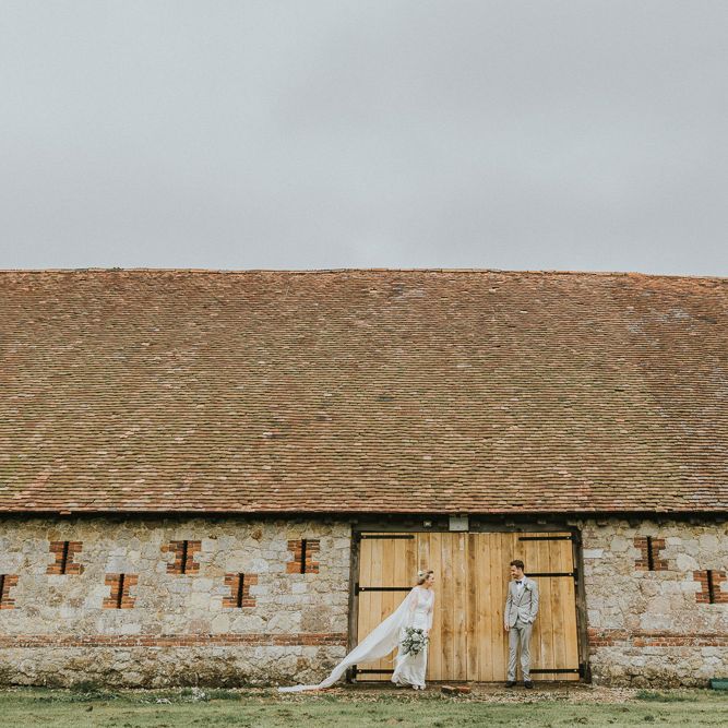 DIY Barn Wedding With Fairy Lights At The Great Barn Titchfield With Bride In Rolling In Roses Dress & Images From Joasis Photography
