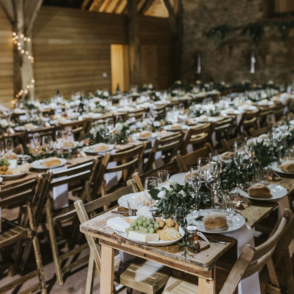 DIY Barn Wedding With Fairy Lights At The Great Barn Titchfield With Bride In Rolling In Roses Dress & Images From Joasis Photography