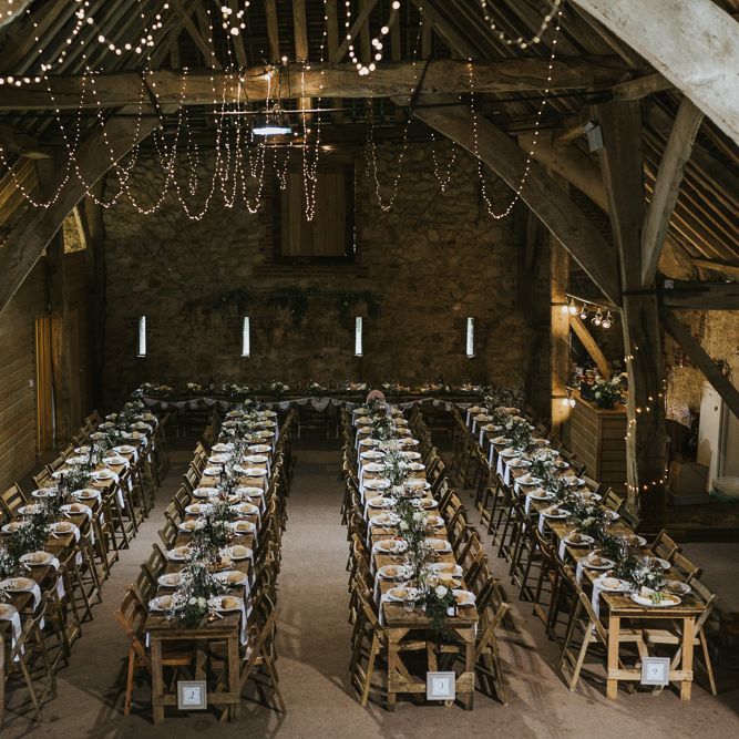 DIY Barn Wedding With Fairy Lights At The Great Barn Titchfield With Bride In Rolling In Roses Dress & Images From Joasis Photography