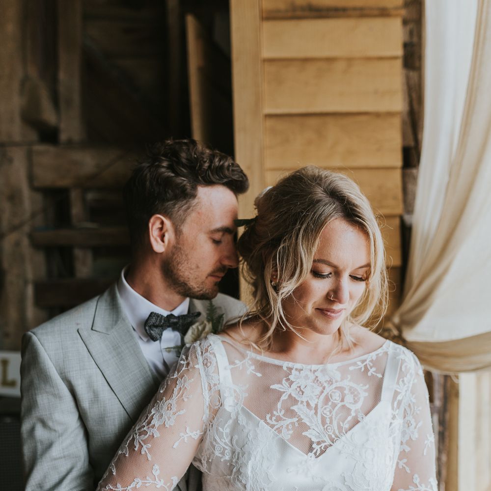 DIY Barn Wedding With Fairy Lights At The Great Barn Titchfield With Bride In Rolling In Roses Dress & Images From Joasis Photography
