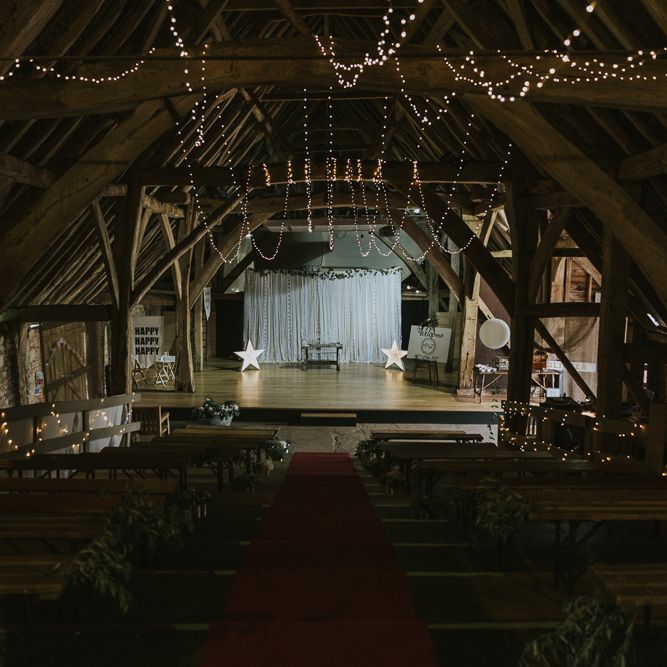 DIY Barn Wedding With Fairy Lights At The Great Barn Titchfield With Bride In Rolling In Roses Dress & Images From Joasis Photography