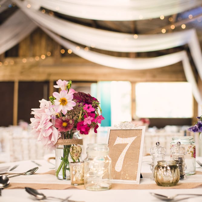 Rustic Reception Decor with Draped Ceiling