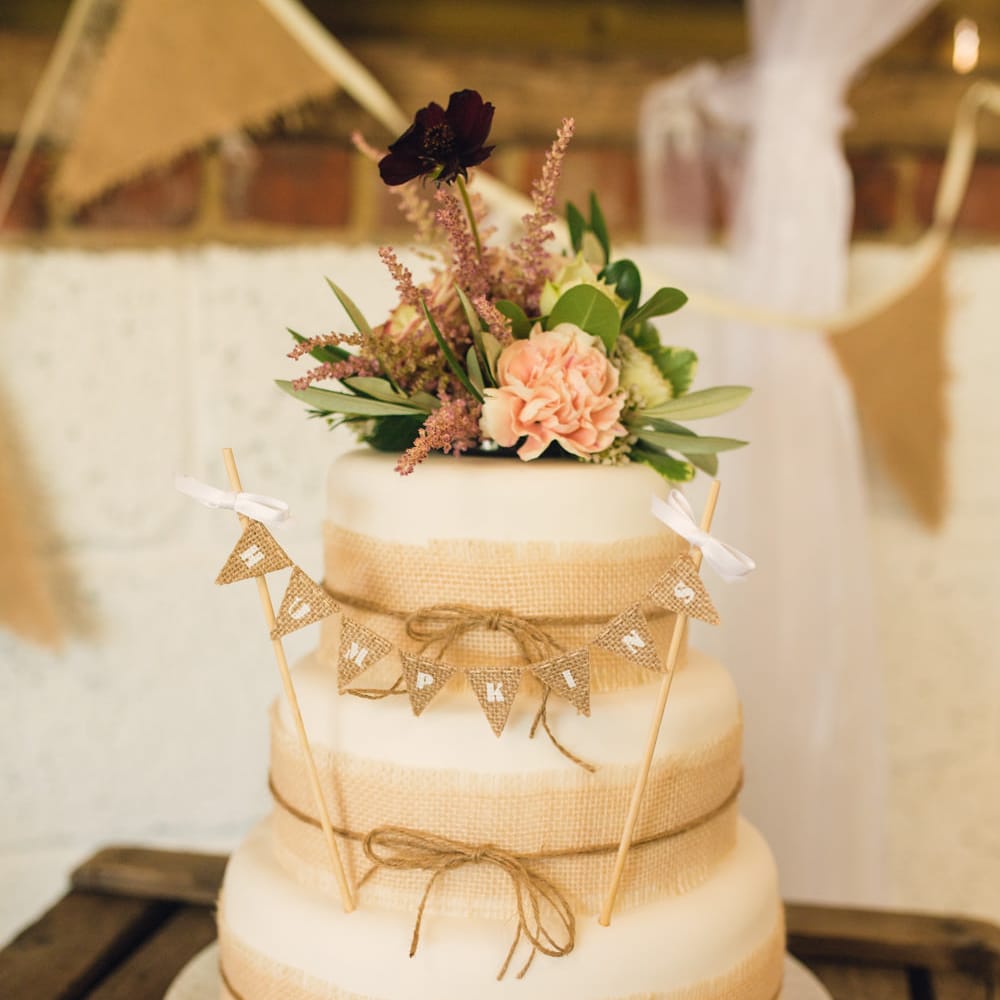 Homemade Wedding Cake with Hessian Ribbon