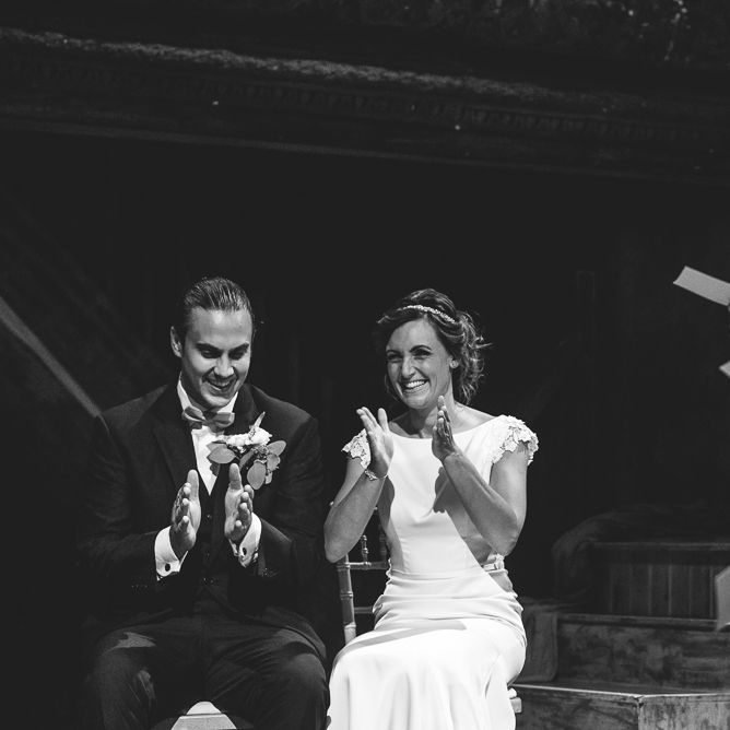 Wiltons Music Hall Wedding With Bride In Paloma Blanca And Bridesmaids In Sequinned Adrianna Papell Gowns Images By Jackson & Co Photography