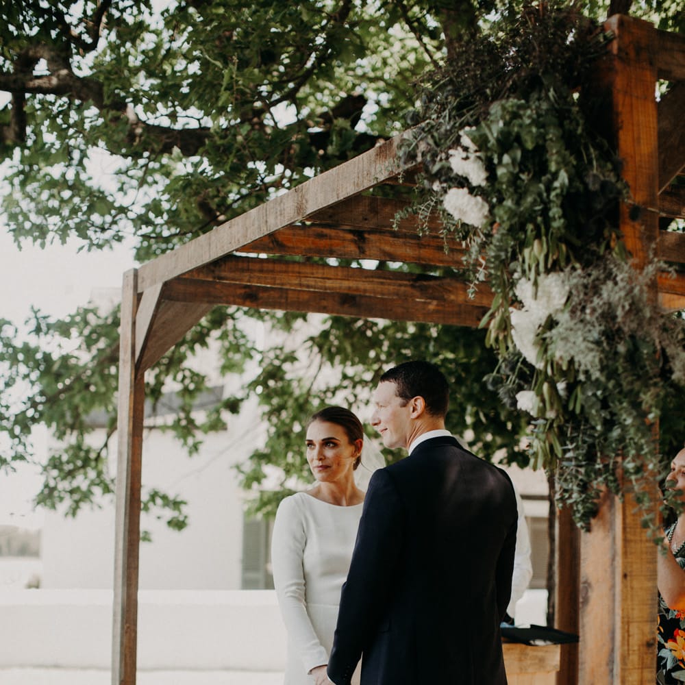 Wedding Ceremony | Bride in Houghton NYC Bridal Gown | Groom in Armani Suit | Stylish Outdoor Wedding at The Oaks Estate, Greyton, South Africa | Fiona Clair Photography | Ebert Steyn Films
