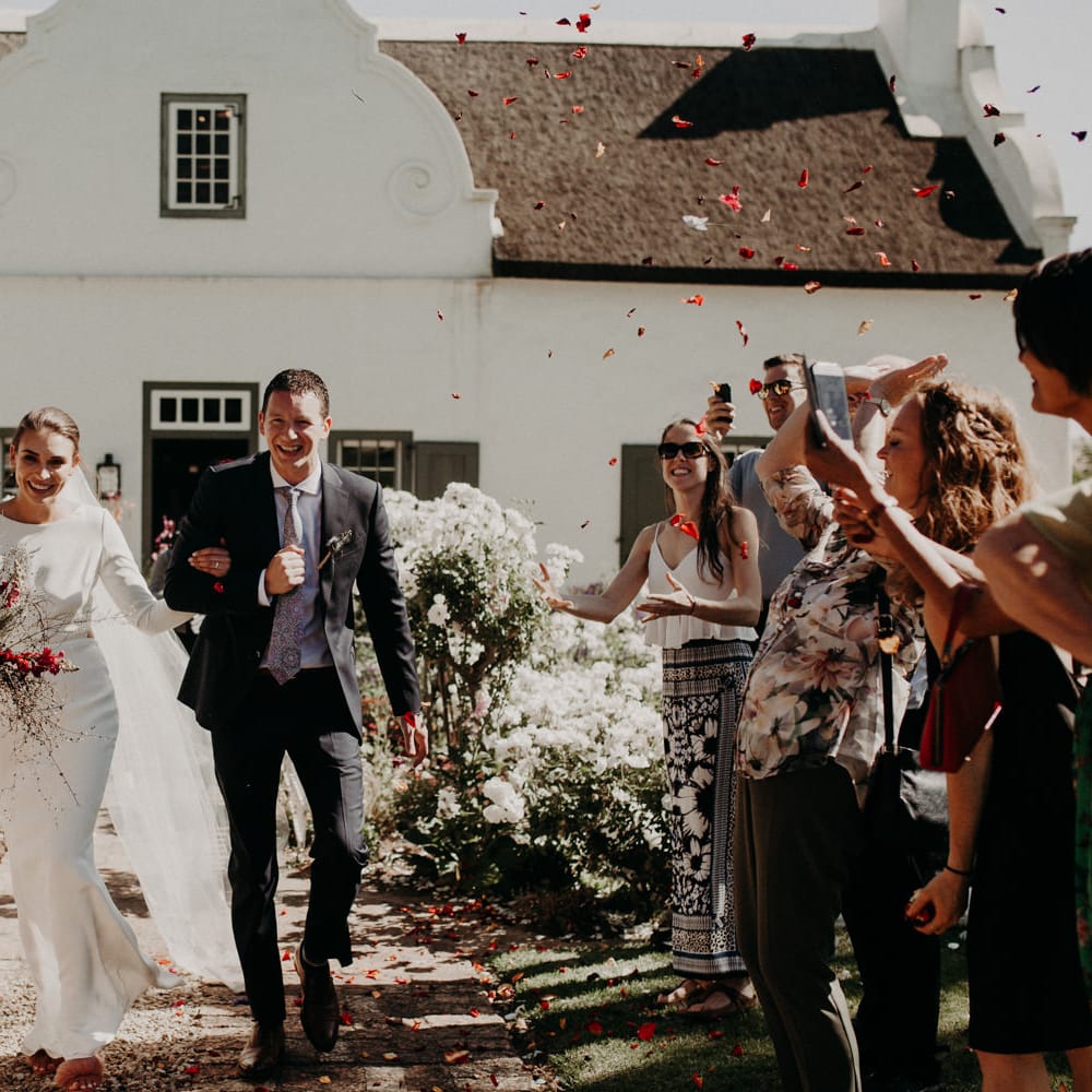 Bride in Houghton NYC Bridal Gown | Groom in Armani Suit | Stylish Outdoor Wedding at The Oaks Estate, Greyton, South Africa | Fiona Clair Photography | Ebert Steyn Films