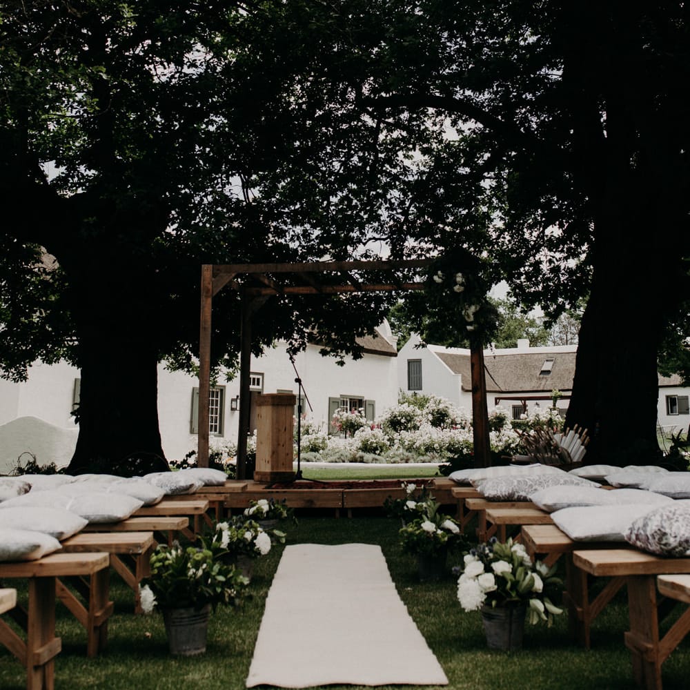 Ceremony Aisle & Altar | Stylish Outdoor Wedding at The Oaks Estate, Greyton, South Africa | Fiona Clair Photography | Ebert Steyn Films