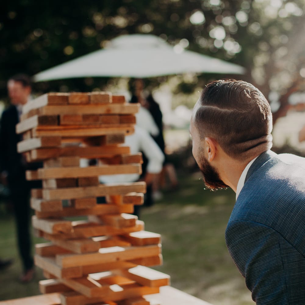 Giant Jenga Garden Games | Stylish Outdoor Wedding at The Oaks Estate, Greyton, South Africa | Fiona Clair Photography | Ebert Steyn Films