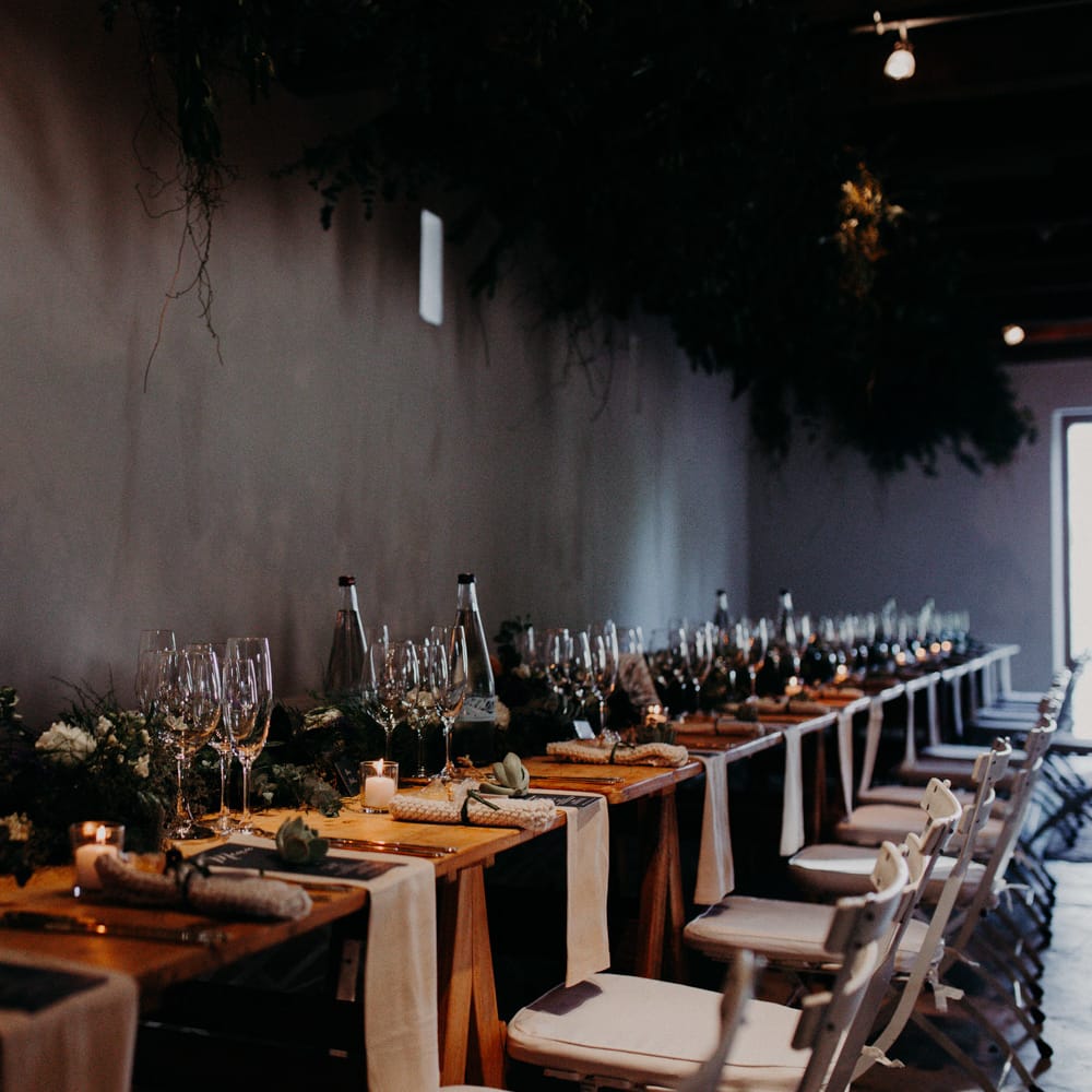 Ambient Reception with Greenery Installation | Stylish Outdoor Wedding at The Oaks Estate, Greyton, South Africa | Fiona Clair Photography | Ebert Steyn Films