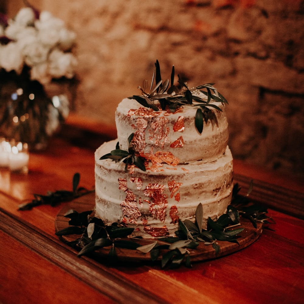 Semi Naked Cake with Gold Leaf Decor | Stylish Outdoor Wedding at The Oaks Estate, Greyton, South Africa | Fiona Clair Photography | Ebert Steyn Films