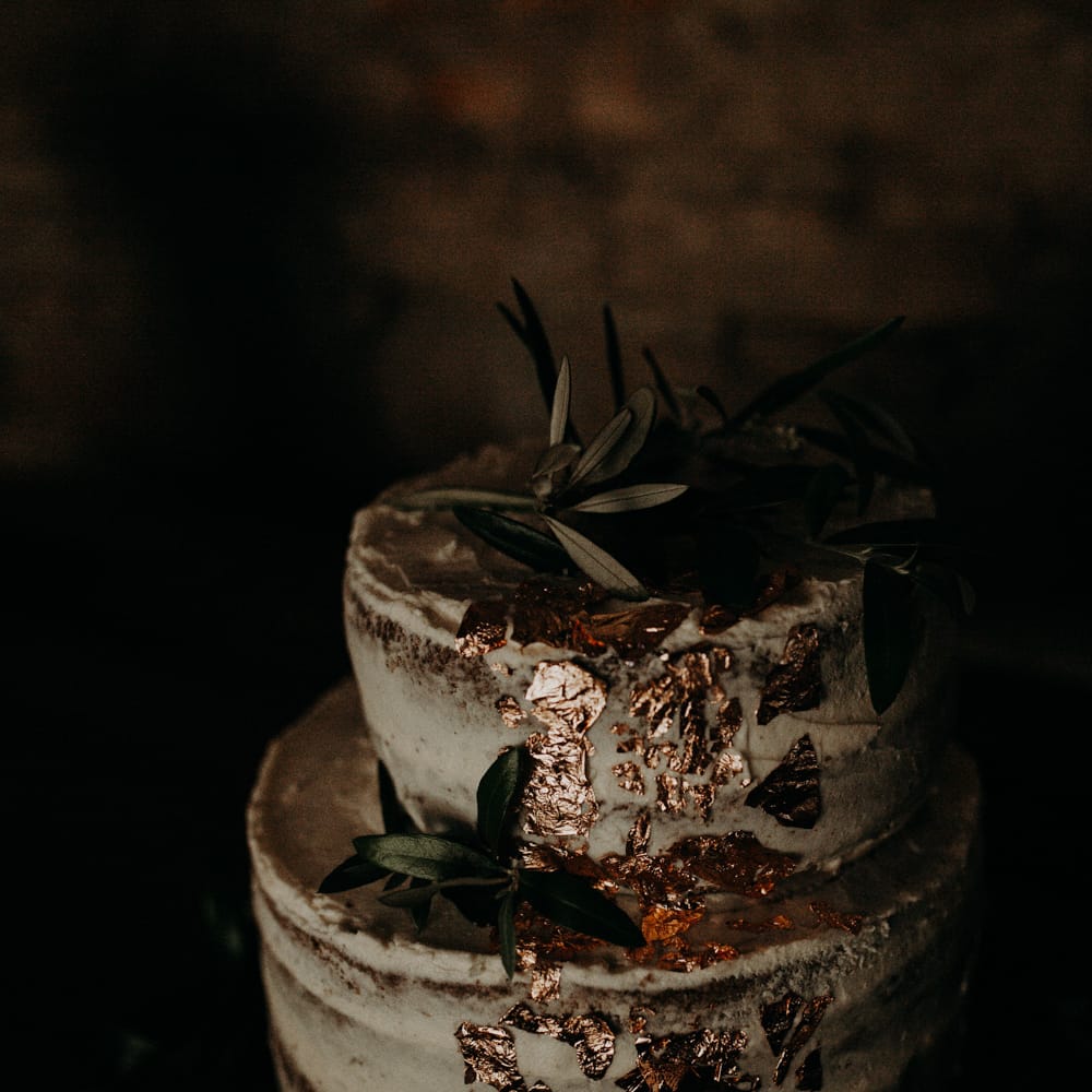 Semi Naked Cake with Gold Leaf Decor | Stylish Outdoor Wedding at The Oaks Estate, Greyton, South Africa | Fiona Clair Photography | Ebert Steyn Films