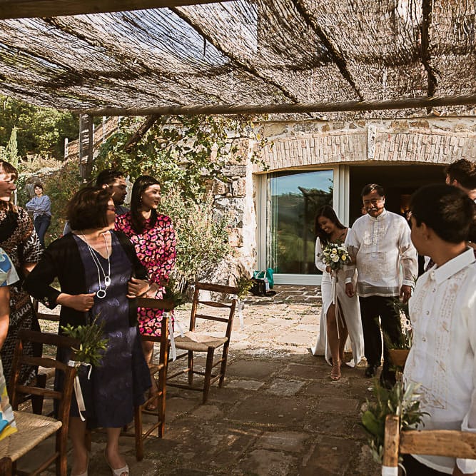 Intimate Tuscan Wedding at WP Relais, Castiglione D'orcia, Siena | Outdoor Reception with Fairy Light Decor | Bride in Gown from Cargie Threads | The Springles Photography