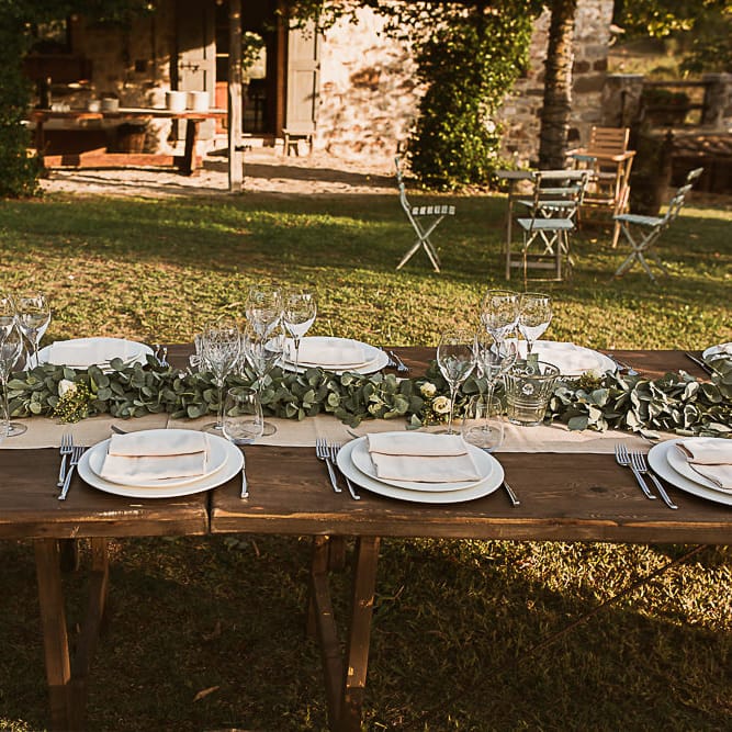 Intimate Tuscan Wedding at WP Relais, Castiglione D'orcia, Siena | Outdoor Reception with Fairy Light Decor | Bride in Gown from Cargie Threads | The Springles Photography
