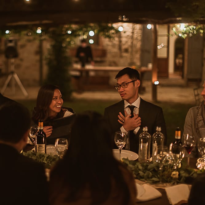 Intimate Tuscan Wedding at WP Relais, Castiglione D'orcia, Siena | Outdoor Reception with Fairy Light Decor | Bride in Gown from Cargie Threads | The Springles Photography