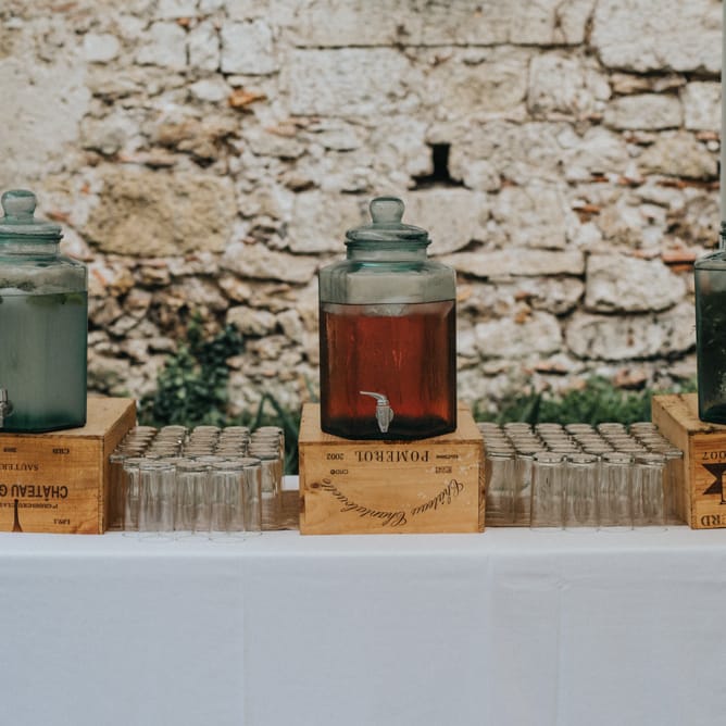 Drink Dispensers on Rustic Crates