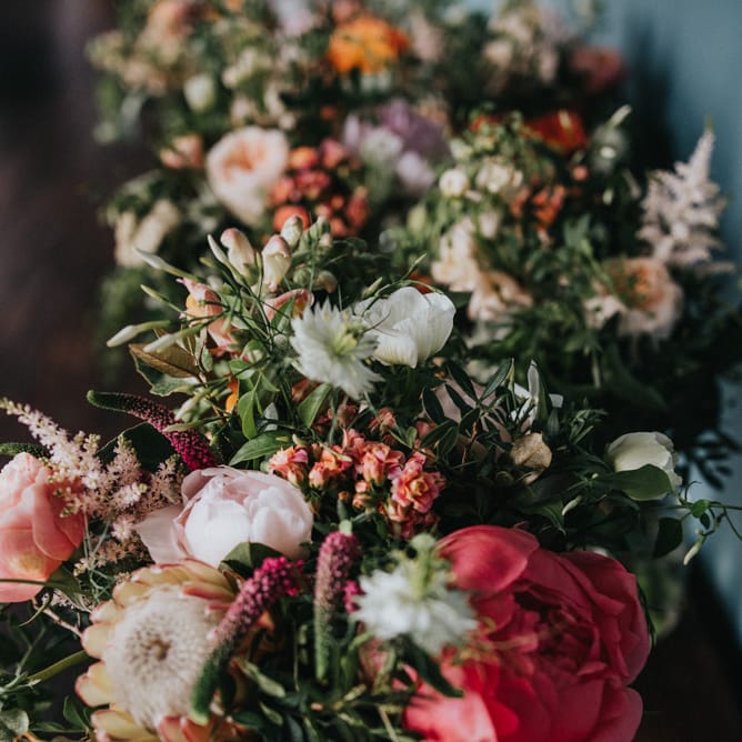 Organic Peach & Coral Wedding Flowers