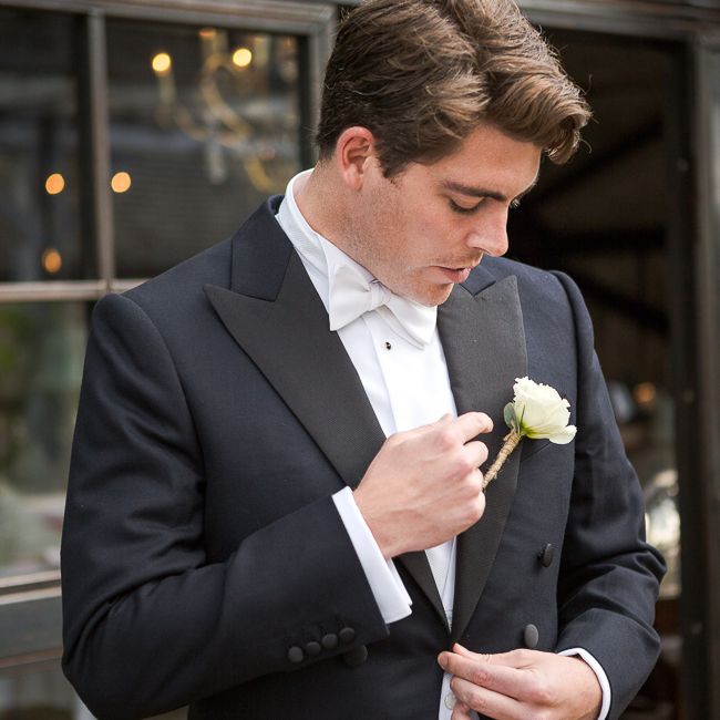 Groom in Black Tie Suit | Rustic Soho Farmhouse Ceremony with PapaKata Sperry Tent Greenery filled Reception | Marianne Taylor Photography | Will Warr Films