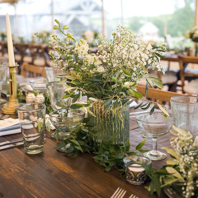 Table Centrepiece | Rustic Soho Farmhouse Ceremony with PapaKata Sperry Tent Greenery filled Reception | Marianne Taylor Photography | Will Warr Films