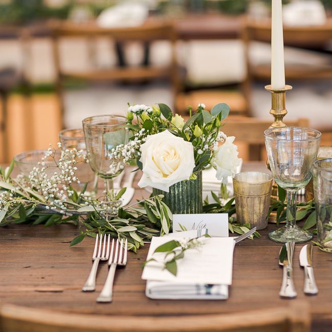 Greenery Table Runner | Rustic Soho Farmhouse Ceremony with PapaKata Sperry Tent Greenery filled Reception | Marianne Taylor Photography | Will Warr Films
