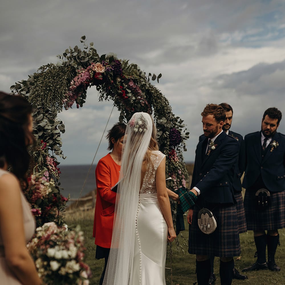 Outdoor Coastal Wedding at Ravensheugh Log Cabin in Scotland | Alpacas | MacGregor and MacDuff Kilts | Album Weddings Photography | Second Shooter Lovro Rozina