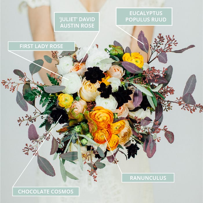 Autumn & Fall Wedding Bouquet With Orange Accents & Chocolate Cosmos