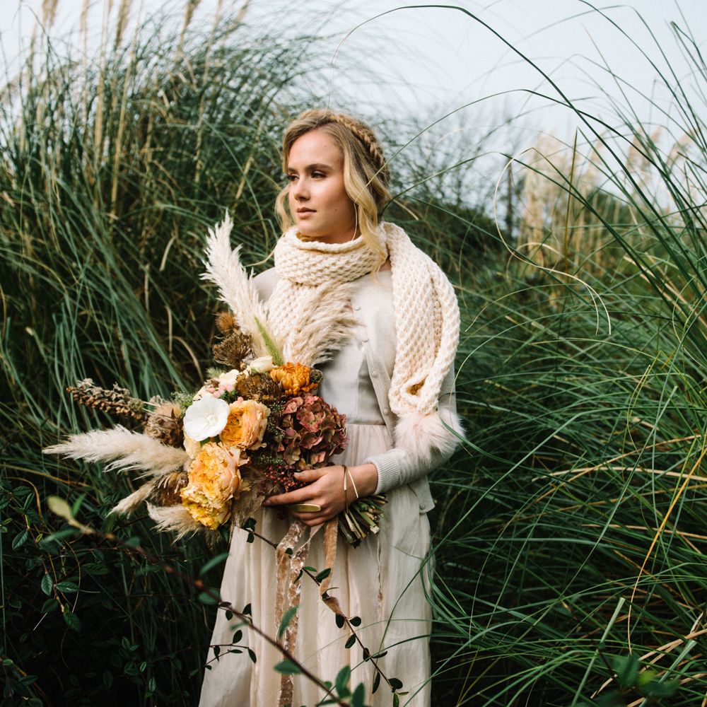 Autumnal Wedding Inspiration At The Coast With Pampas Grass Moon Gate & Drip Icing Cake With Images From Olivia Bossert Photography & Styling By The Artful Event Co