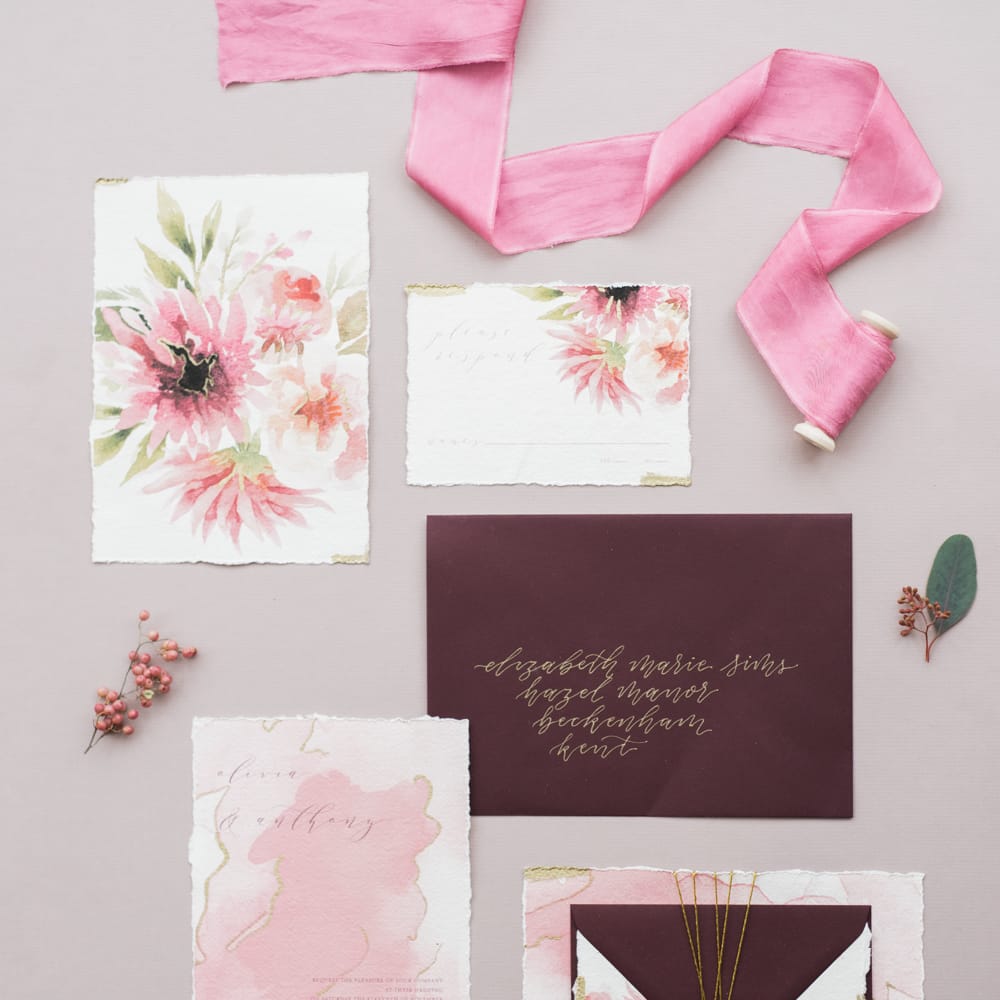Ollie's Studio Stationery | Autumnal Decadence Wedding Inspiration at Twyning Park Styled by For The Love of Weddings | Red, Gold & Blush Colour Scheme | Captured by Katrina Photography