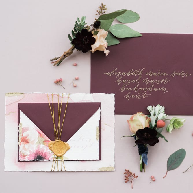 Ollie's Studio Stationery | Autumnal Decadence Wedding Inspiration at Twyning Park Styled by For The Love of Weddings | Red, Gold & Blush Colour Scheme | Captured by Katrina Photography