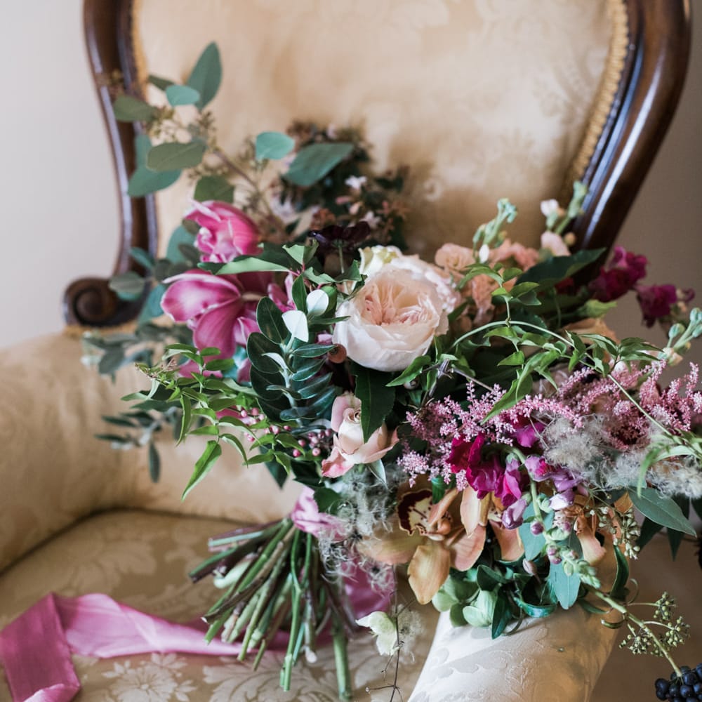Bridal Bouquet | Autumnal Decadence Wedding Inspiration at Twyning Park Styled by For The Love of Weddings | Red, Gold & Blush Colour Scheme | Captured by Katrina Photography
