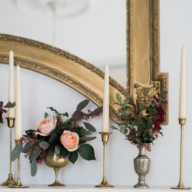 Candle Stick & Floral Wedding Decor | Autumnal Decadence Wedding Inspiration at Twyning Park Styled by For The Love of Weddings | Red, Gold & Blush Colour Scheme | Captured by Katrina Photography