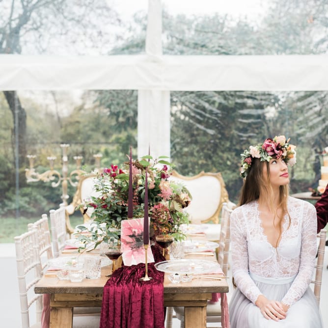 Bride & Groom | Tablescape Decor | Autumnal Decadence Wedding Inspiration at Twyning Park Styled by For The Love of Weddings | Red, Gold & Blush Colour Scheme | Captured by Katrina Photography