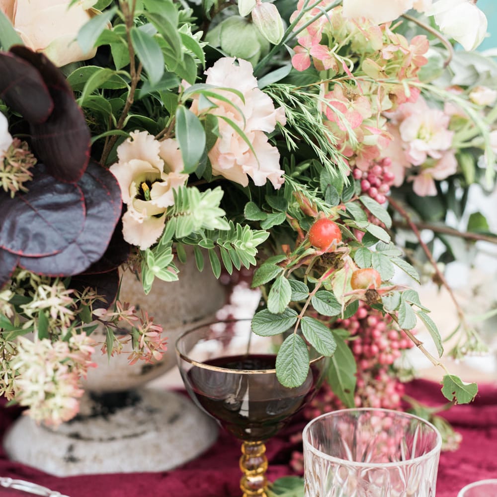 Cut Glass & Platter Table Decor | Autumnal Decadence Wedding Inspiration at Twyning Park Styled by For The Love of Weddings | Red, Gold & Blush Colour Scheme | Captured by Katrina Photography