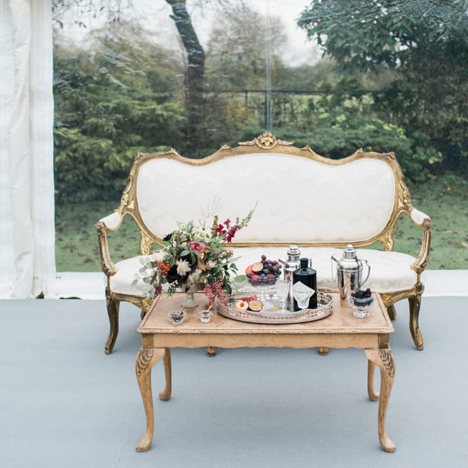 Elegant Soda & Cocktail Area | Autumnal Decadence Wedding Inspiration at Twyning Park Styled by For The Love of Weddings | Red, Gold & Blush Colour Scheme | Captured by Katrina Photography