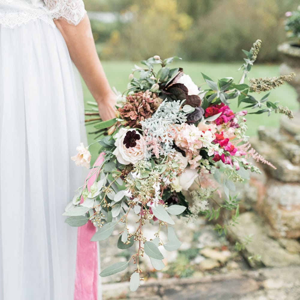 Romantic Wedding Bouquet | Autumnal Decadence Wedding Inspiration at Twyning Park Styled by For The Love of Weddings | Red, Gold & Blush Colour Scheme | Captured by Katrina Photography