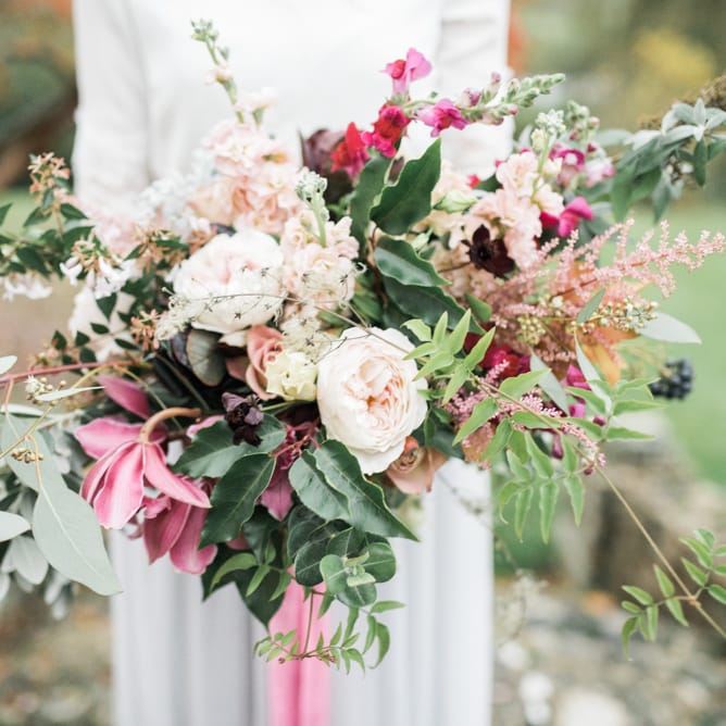 Oversized Wedding Bouquet | Autumnal Decadence Wedding Inspiration at Twyning Park Styled by For The Love of Weddings | Red, Gold & Blush Colour Scheme | Captured by Katrina Photography