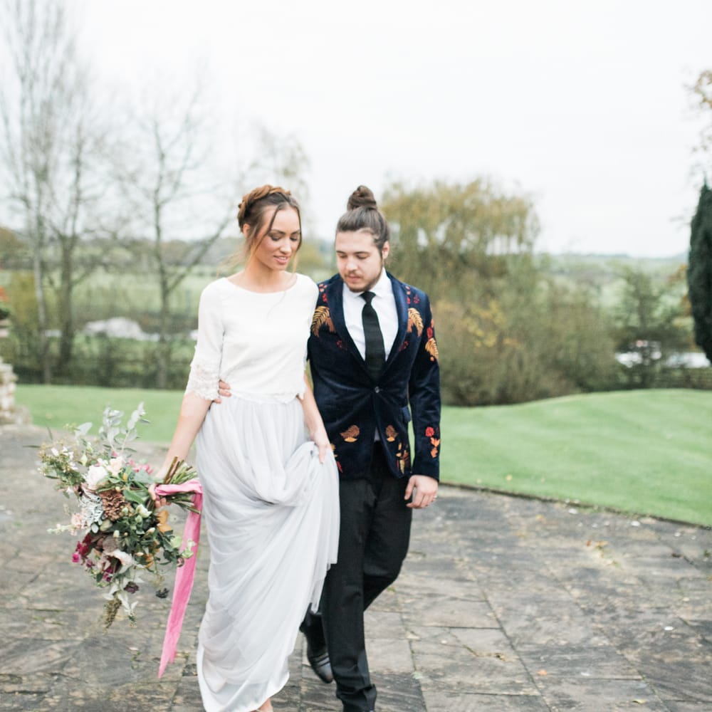 Stylish Bride & Groom | Autumnal Decadence Wedding Inspiration at Twyning Park Styled by For The Love of Weddings | Red, Gold & Blush Colour Scheme | Captured by Katrina Photography