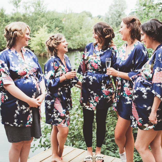 Bridesmaids In Navy Floral Robes