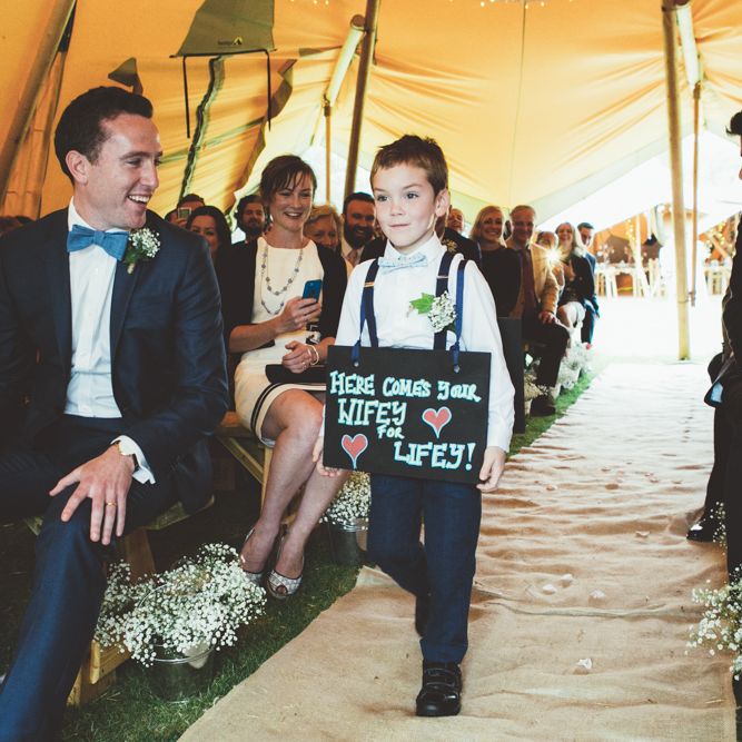 Page Boy With Custom Wedding Sign