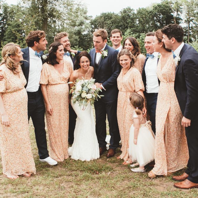 Wedding Party With Bridesmaids In Sequinned Dresses From ASOS