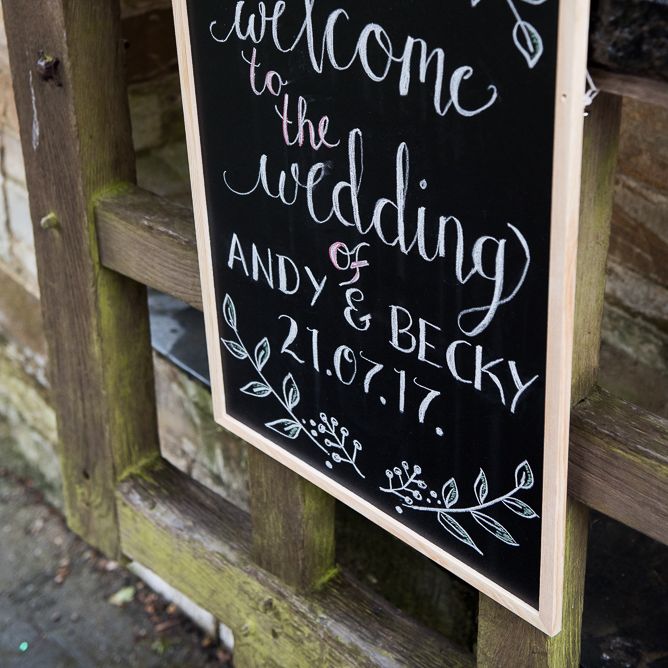 Chalkboard Wedding Sign | Coastal Wedding at Driftwood Spas St Agnes, Cornwall | Jessica Grace Photography