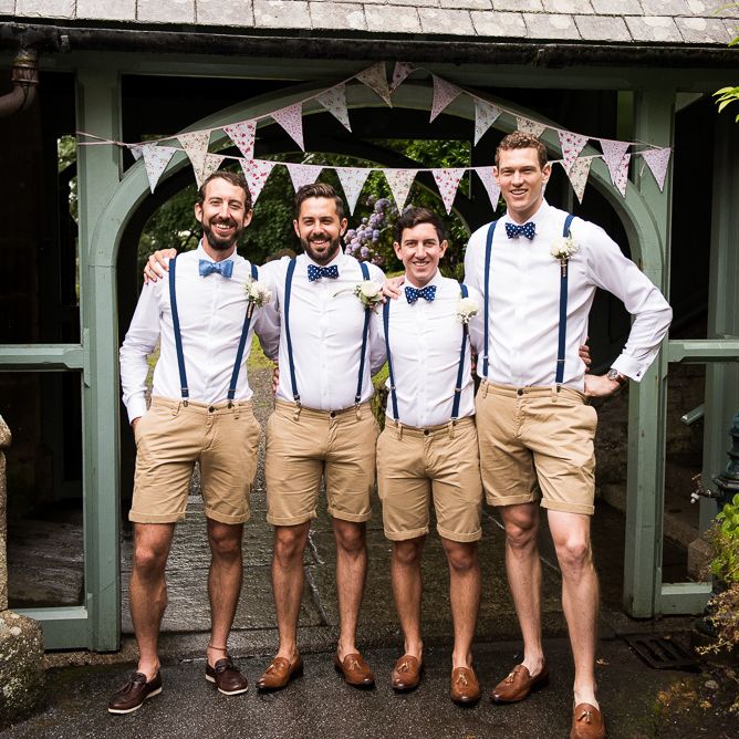 Groomsmen in Shorts, Braces & Bow Ties | Coastal Wedding at Driftwood Spas St Agnes, Cornwall | Jessica Grace Photography