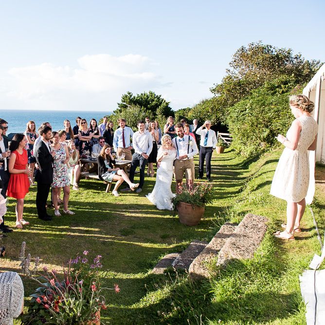 Outdoor Wedding Speeches | Coastal Wedding at Driftwood Spas St Agnes, Cornwall | Jessica Grace Photography