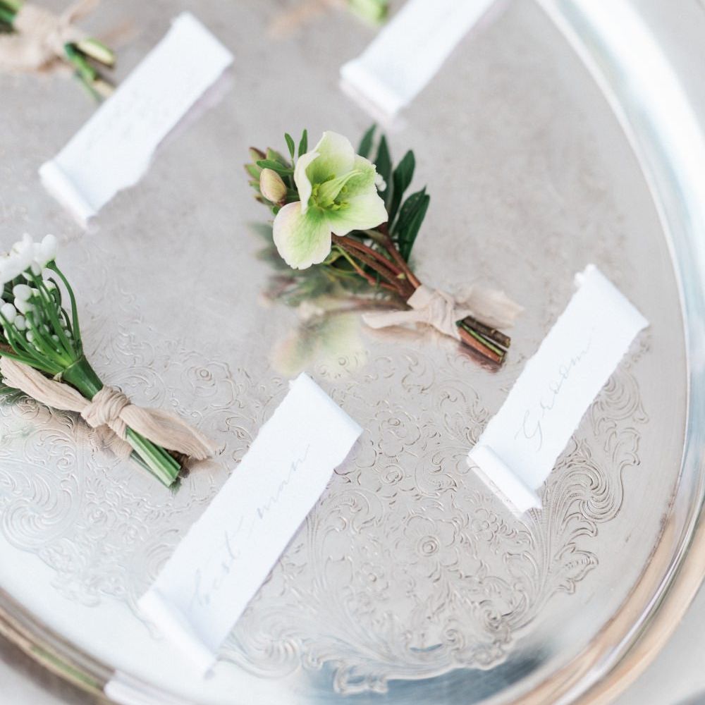 Buttonholes | Romantic Blush Wedding Inspiration by The Wedding Stylist at Notley Abbey with Joanna Truby Flowers | Emma Pilkington Photography | Opaline Films